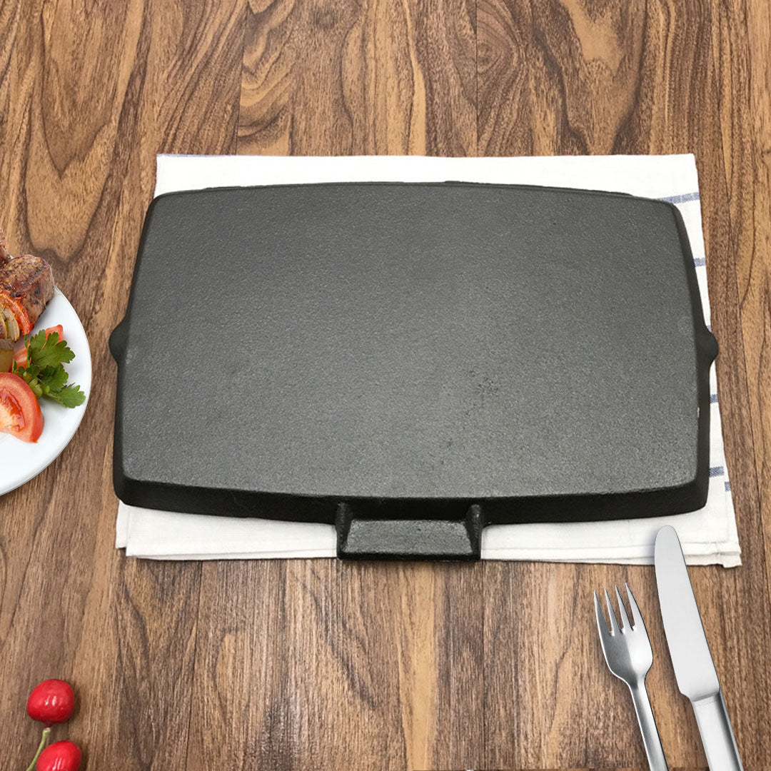SOGA 2-Pack 20.5cm Rectangular Cast Iron Griddle Pans with Folding Wooden Handles