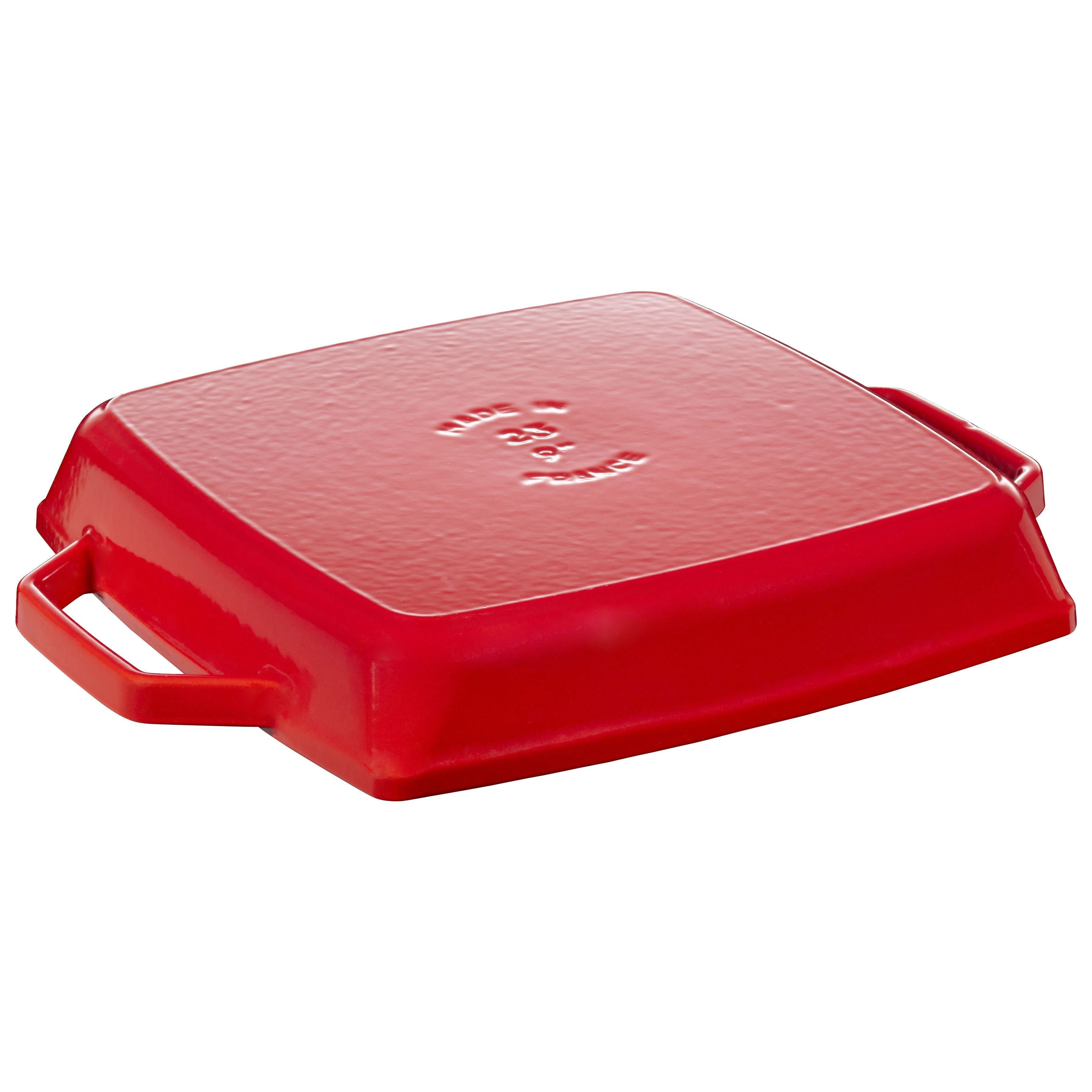 STAUB Grill Pans 28 cm / 11 inch Cast Iron Square Grill Pan, Cherry