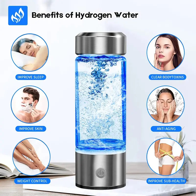 NNETM Portable Hydrogen Water Bottle Ionizer - Rechargeable Water Glass Cup