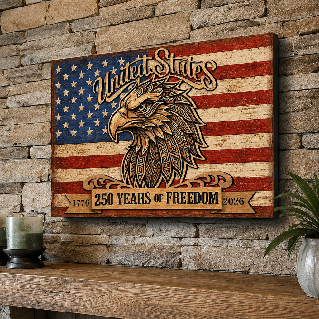 United States 250 Years of Freedom Wall Art – Patriotic Eagle American Flag Decor – Rustic USA Wall Sign by G. Debrekht - 8652876B