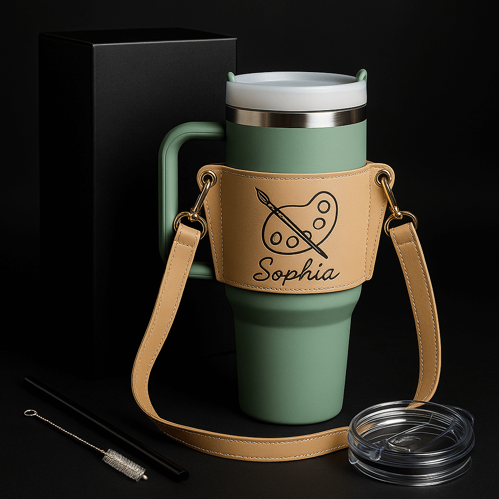 Personalized leather tumbler carrier 40oz Stanley Tumbler