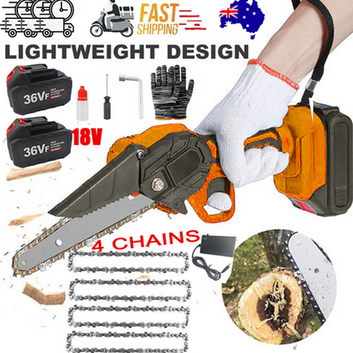 NNEDSZ 6" Mini Orange Cordless Electric Chainsaw 2X Battery-Powered Wood Cutter Rechargeable