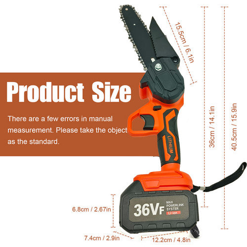 NNEDSZ 6" Mini Orange Cordless Electric Chainsaw 2X Battery-Powered Wood Cutter Rechargeable