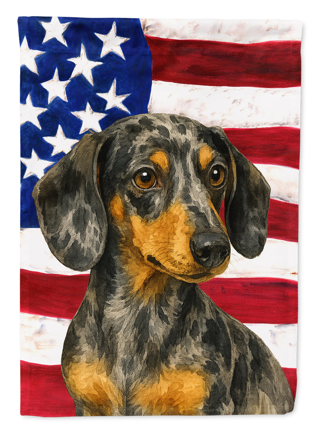 Dapple Dachshund American Flag House Flag
