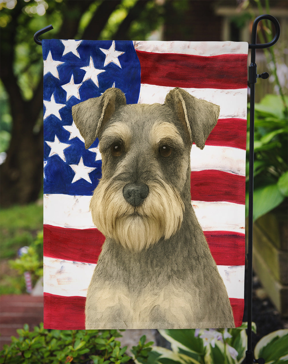 Schnauzer American Flag Garden Flag
