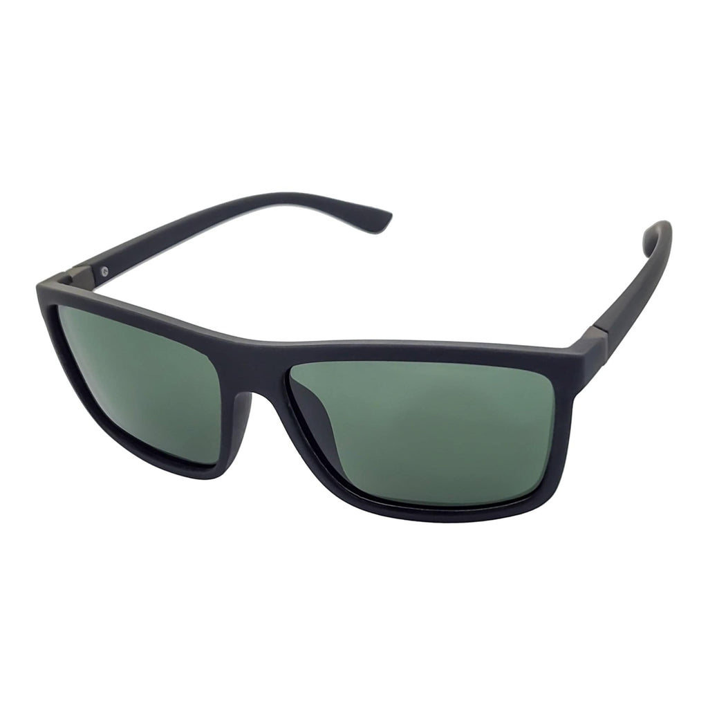 BRISTOL - Polarized Modern Rectangle Sunglasses Soft Matte Black Green Tint