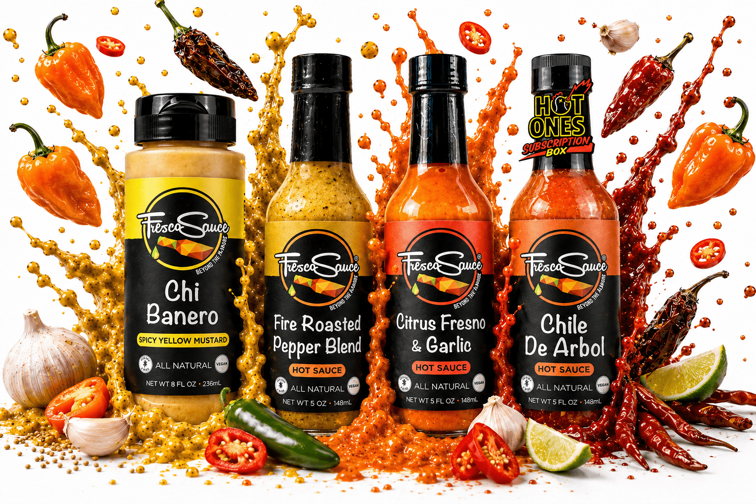 Fabulous Hot Sauce Gift 4 Pack | Includes a Hot Ones Sub Box Featured Sauce