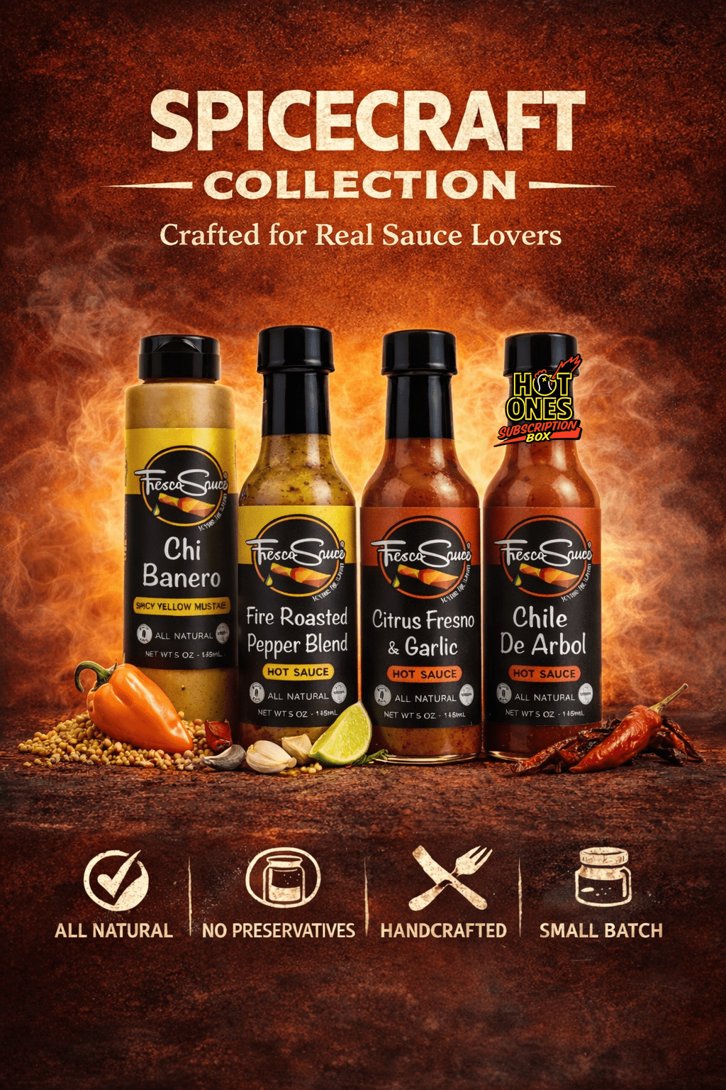 Fabulous Hot Sauce Gift 4 Pack | Includes a Hot Ones Sub Box Featured Sauce