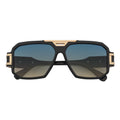 LEGEND - Retro Flat Top Square Sunglasses Black Green-Amber Fade