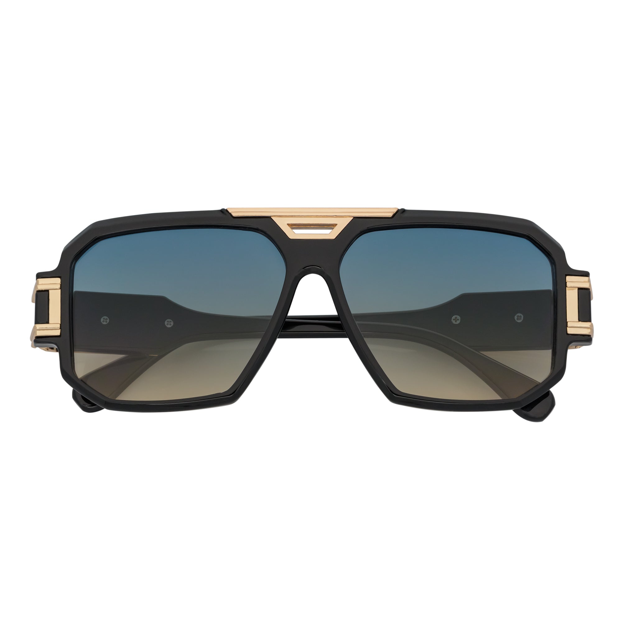 LEGEND - Retro Flat Top Square Sunglasses Black Green-Amber Fade