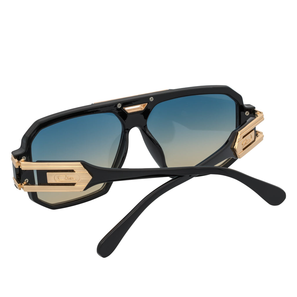 LEGEND - Retro Flat Top Square Sunglasses Black Green-Amber Fade